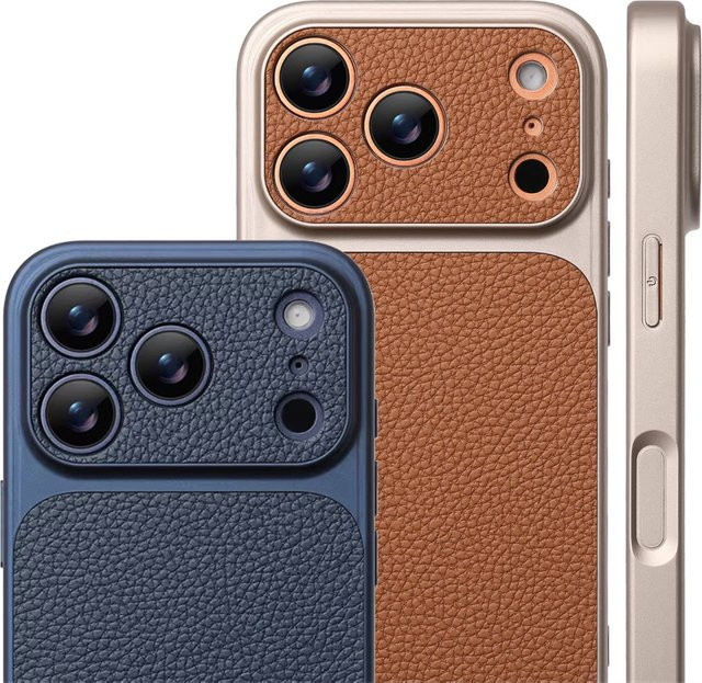 YUEDESHENG iPhone Hülle mit Lychee-Ledertextur und Linsenschutz in Grau oder Braun - Bild 1