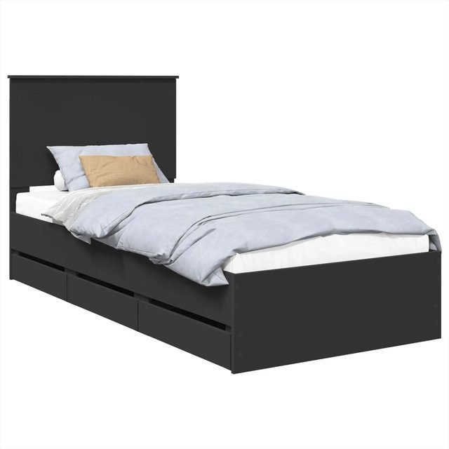 vidaXL Bettrahmen mit Schubladen in Schwarz, Modernes Design aus Holzwerkstoff, B/T/H: 90 x 200 cm - Bild 1