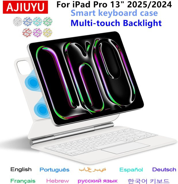 AJIUYU Magische Tastatur für iPad Pro 13 Zoll M4 M5 Smart Case mit Touchpad und Hintergrundbeleuchtung, Schwarz - Bild 1