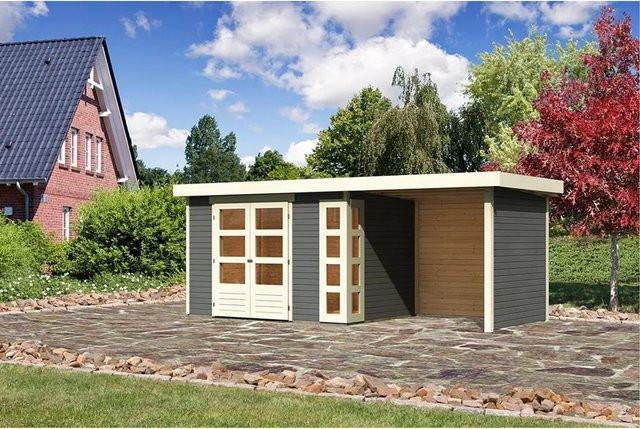 Karibu Holz-Gartenhaus Sölve in Terragrau mit Flachdach und modernem Design, B: 298 cm, T: 213 cm, H: 211 cm - Bild 1