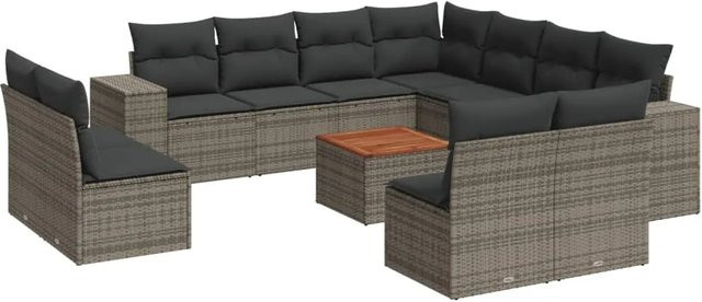 vidaXL 12-teilige Garten-Sofagarnitur in L-Form aus grauem Poly-Rattan mit UV-beständigen Kissen und pulverbeschichtetem Stahlgestell - Bild 1