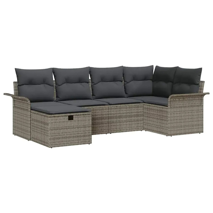 vidaXL Garten-Sofa-Set aus Polyrattan in Grau, 6-teilige L-Shape Lounge-Garnitur mit Polsterkissen und integriertem Stauraum - Bild 2