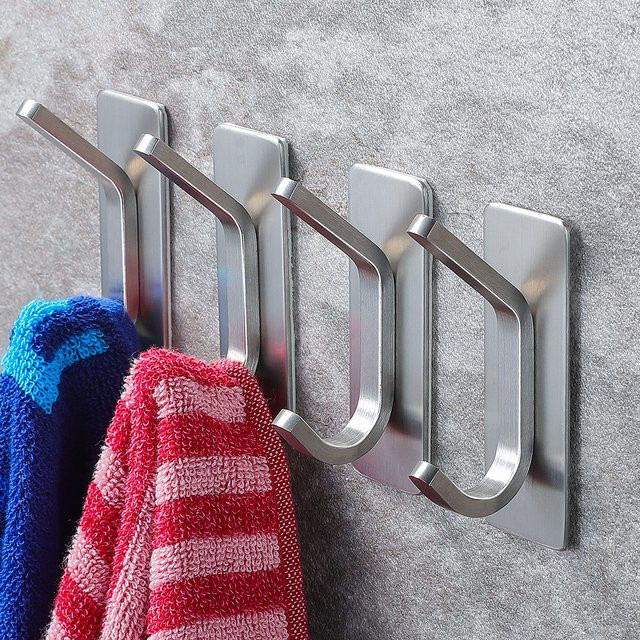 4 Stück selbstklebende Handtuchhaken aus Edelstahl in Silber für das Badezimmer - Bild 1