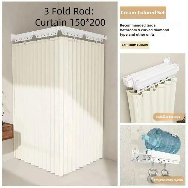 Crown Global Duschvorhang aus Polyester, Beige, B: 150 cm, H: 200 cm, Wasserdicht und Schimmelresistent - Bild 1