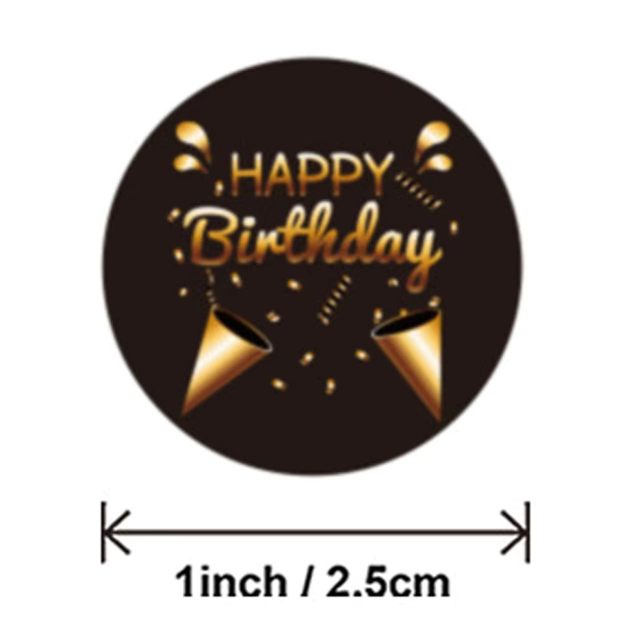 TYFYO Happy Birthday Aufkleber in Schwarz und Gold, runde Papieraufkleber für Geschenktüten, Karten und Schreibwaren, 100 Stück - Bild 2