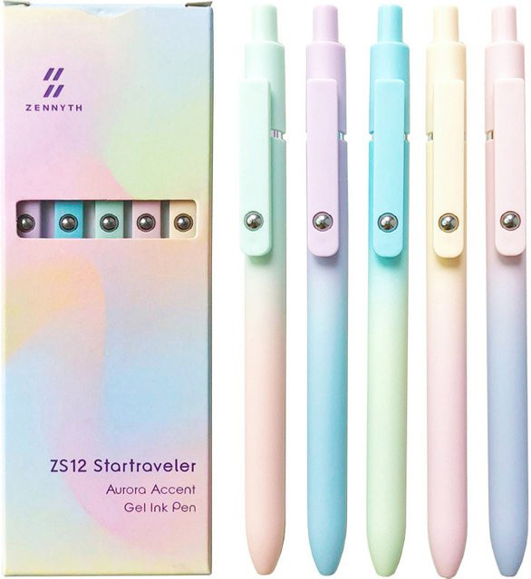 Aurora 5er Set Gelstifte mit Farbverlauf, 0,5 mm Spitze, Schwarz und Multicolour, schnelltrocknend und glattes Schreibgefühl für Schule und Studium - Bild 1