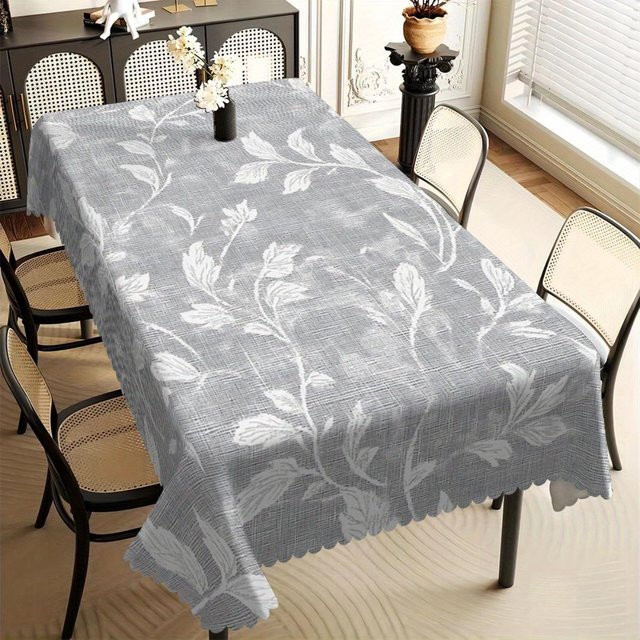 JMG Household Supplies Tischdecke aus Leinen und Polyester mit weißem Blattmuster in Grau, B/B: 100 x 140 cm - Bild 1
