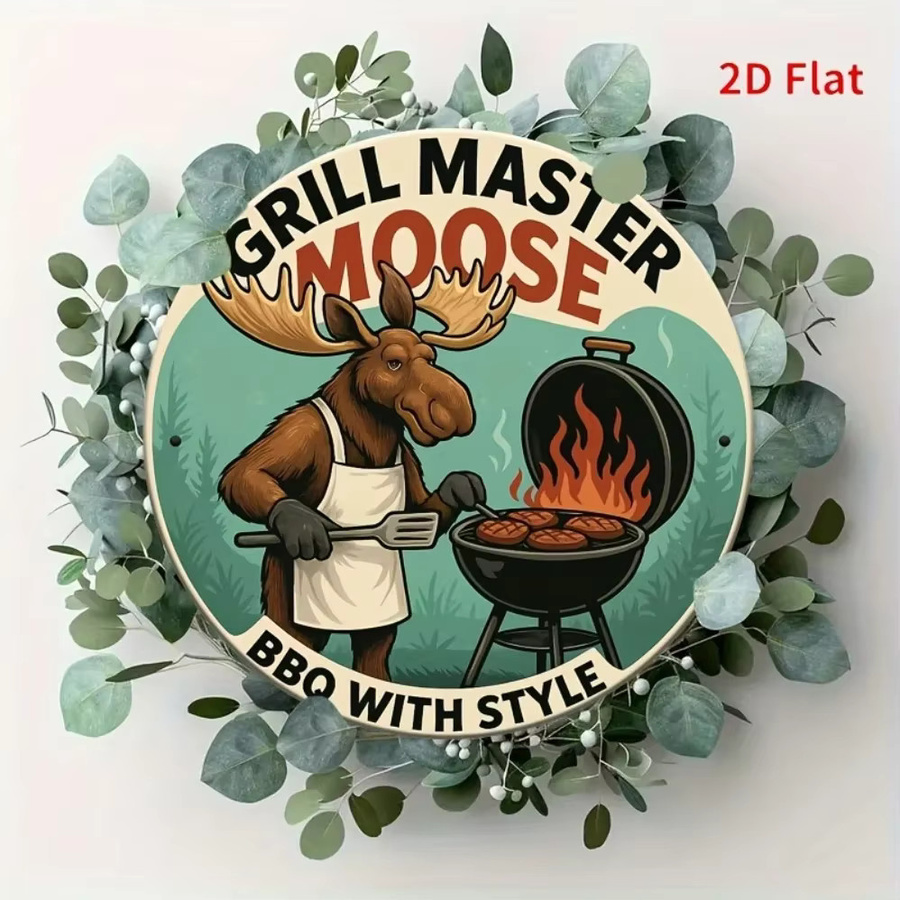 Runde Wanddekoration aus Metall von Potdemiel mit Grill Master Moose Motiv in Multicolour, Durchmesser: 20 cm - Bild 4