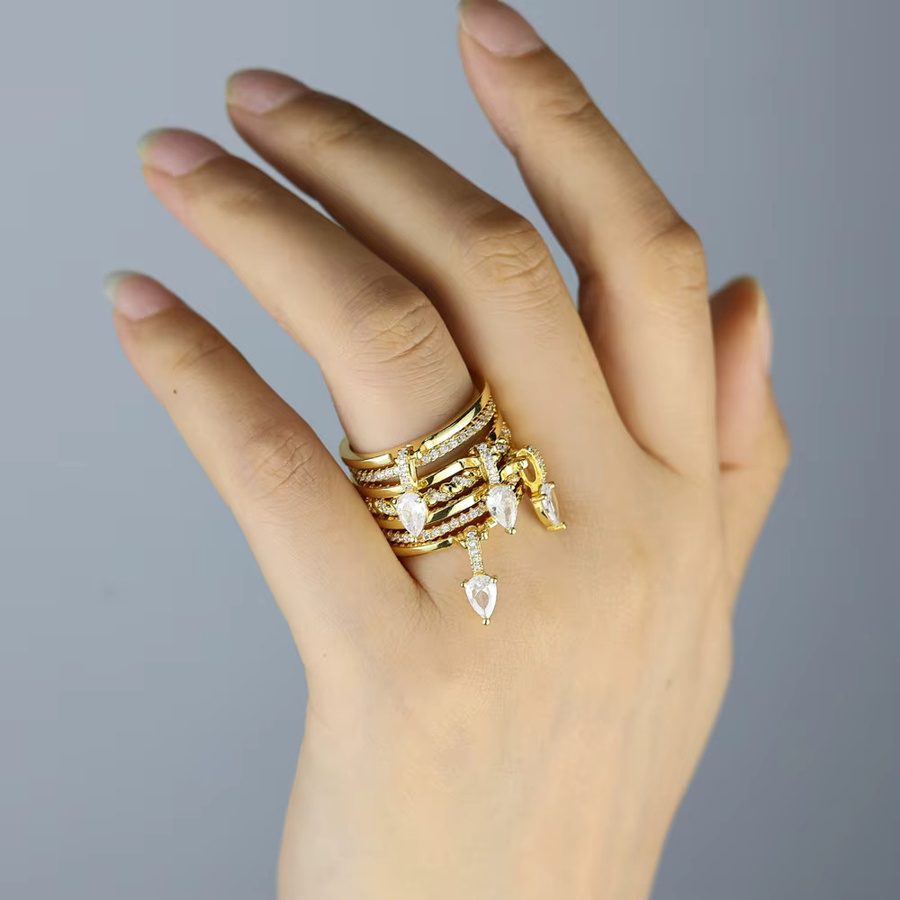 JYZSWBB Fingerring, vergoldet, Zirkonia, Damen - Bild 4