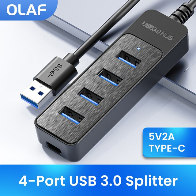 Olaf USB 3.0 Multi Splitter Hub mit 4 Ports und USB-C Anschluss, 4-Port USB Hub in Schwarz - Bild 1
