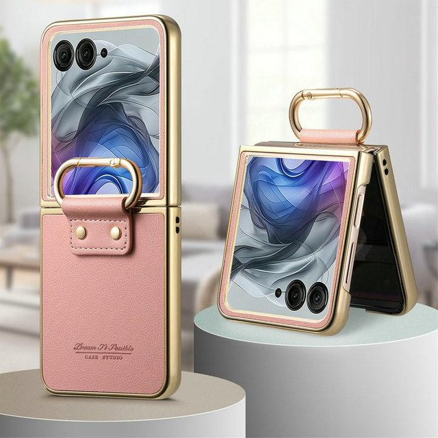 Luxus Armor Leder Hülle mit Ring für Motorola Moto Razr 60 Ultra 5G 2025, Moto Razr 50 Ultra und Razr Plus in Rosa - Bild 1