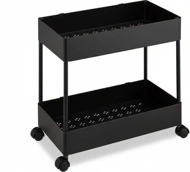 Relaxdays Rollwagen aus Kunststoff und Edelstahl in Schwarz mit 2 Ebenen, B/T/H: 38 x 39,5 x 21,5 cm - Bild 1