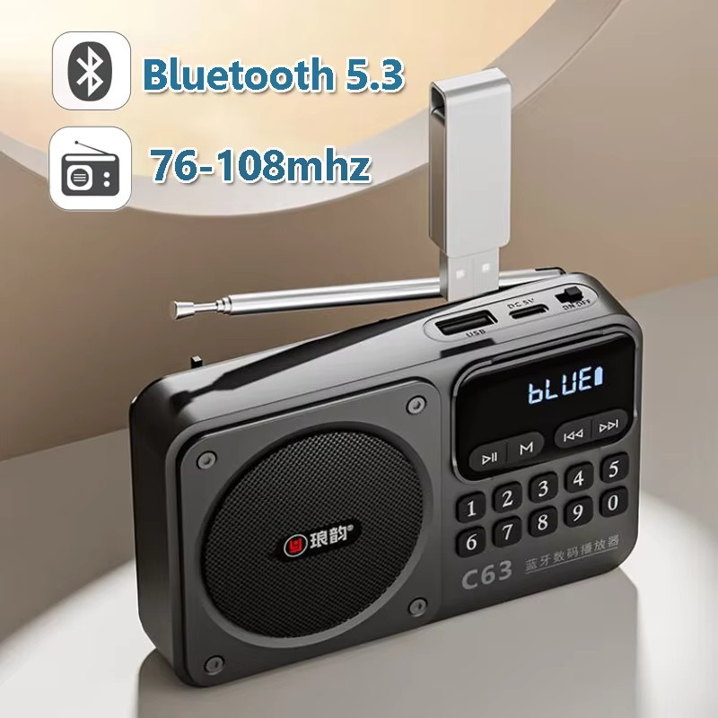 JINSERTA Tragbares UKW-Radio mit USB-C Ladefunktion und kabellosem Lautsprecher in Rot, MP3-Player mit USB- und TF-Kartenslot - Bild 3