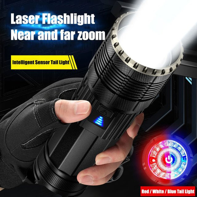 ESMARTER Taktische Taschenlampe mit Teleskop-Zoom, Schwarz, Wiederaufladbar - Bild 1