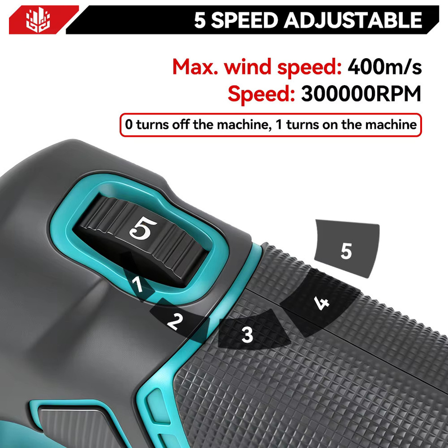 ONEVAN Bürstenloser Elektrischer Turbo-Gebläse Kabelloser Laubbläser 8000W 400M/s Kompatibel mit Makita 18V Akku - Bild 4