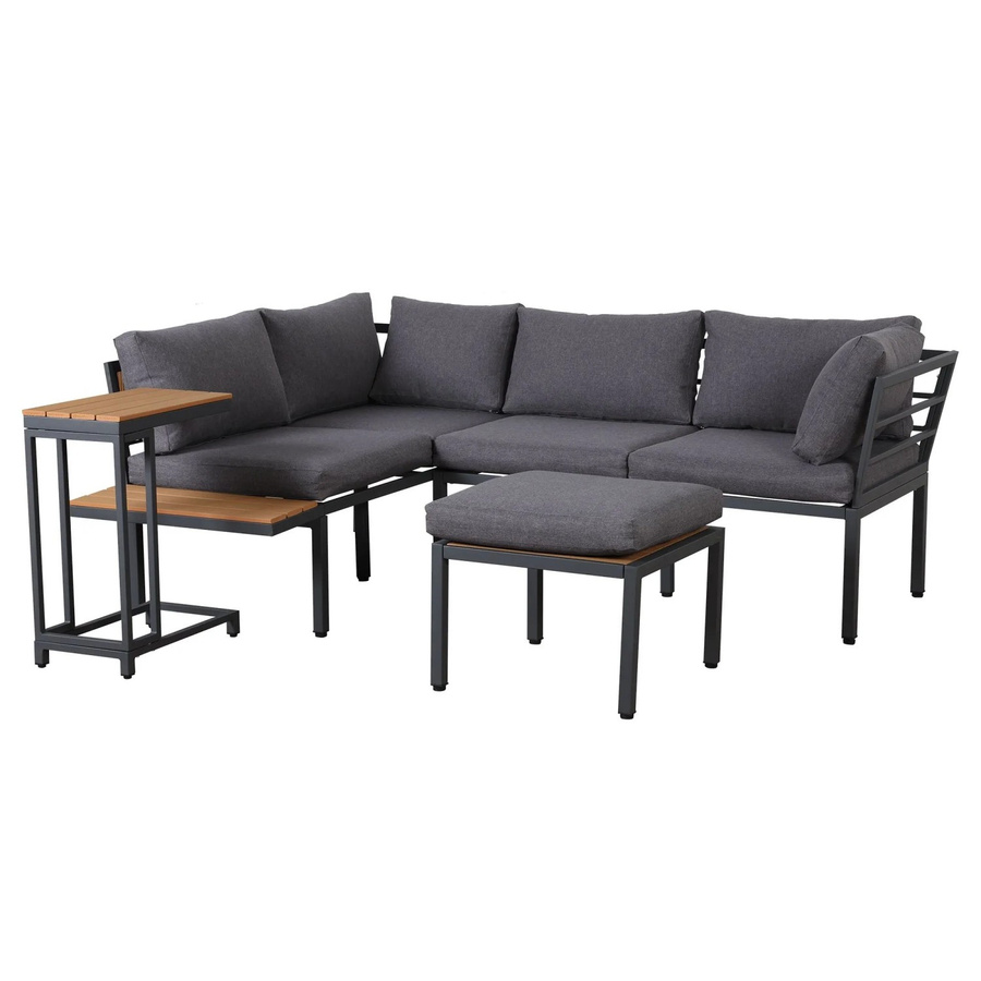 okwish Gartenmöbel Set L-Form mit Sofa, Couchtisch und Polsterkissen in Grau - Bild 2