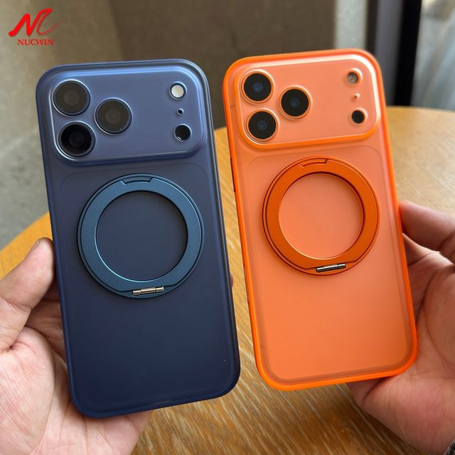 NUCWIN MagSafe Schutzhülle aus PU-Leder und PC für iPhone 17, 16 Pro Max, 17 Pro, 16 Pro in Blau mit 360 Grad drehbarer Metallhalterung und mattiertem Design - Bild 1