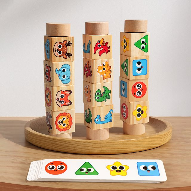 Datgo Montessori Holz 3D-Puzzle, Rotierendes Blockspielzeug, Tiere, Bunt / Mehrfarbig - Bild 1