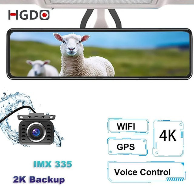 HGDO M420 Rückspiegel Dashcam mit 4K Frontkamera und 2K Rückfahrkamera, Auto DVR Recorder mit WIFI und GPS, Schwarz - Bild 1