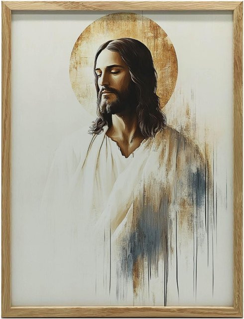 Jesus in der Stille Wandbild im schwarzen Aluminiumrahmen, Breite: 50 cm, Höhe: 70 cm - Bild 1