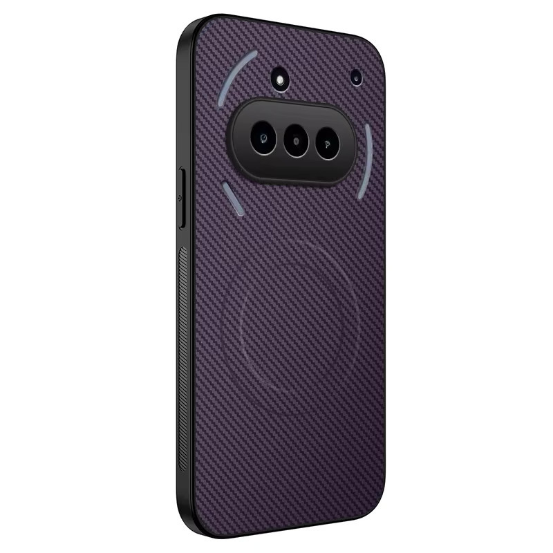 Magnetische Schutzhülle mit Kohlefaser-Textur für Nothing Phone 3A Pro in Purple, matt und stoßfest mit weichem Rahmen für MagSafe Kompatibilität - Bild 3