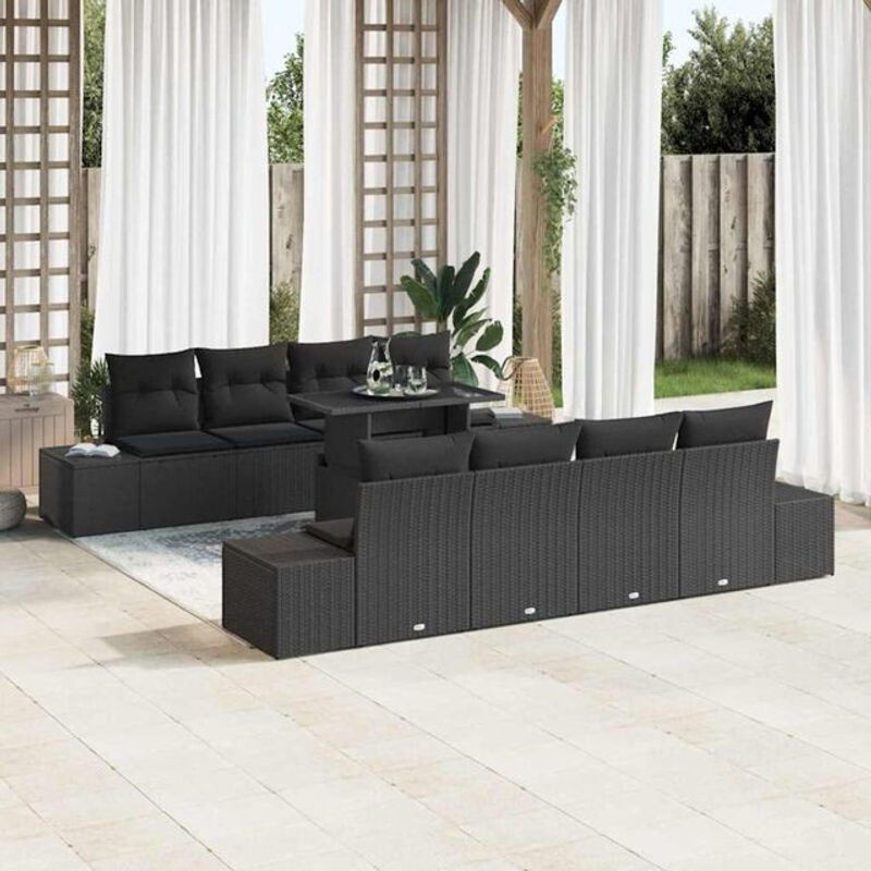 Vidaxl Garten-Sofa-Set aus Polyrattan mit 7-teiligen Kissen in Schwarz, B/T/H: 100 x 55 x 73 cm - Bild 1