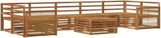 vidaXL Outdoor-Sofagarnitur aus Massivholz Akazie in Braun, 8-teiliges L-Shape Set mit Tisch und Sitzmöbeln - Bild 1