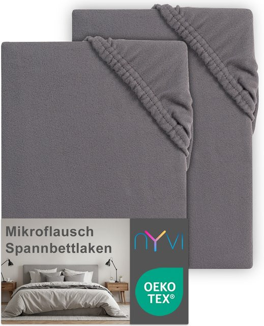 NYVI DreamScience Mikroflausch Spannbettlaken 2er Pack, Anthrazit, B/T: 160 x 200 cm - Bild 1