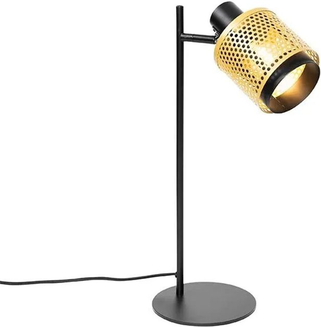 QAZQA Kayden Industrielle Tischlampe aus Stahl in Schwarz und Gold, dimmbar, E14 - Bild 1