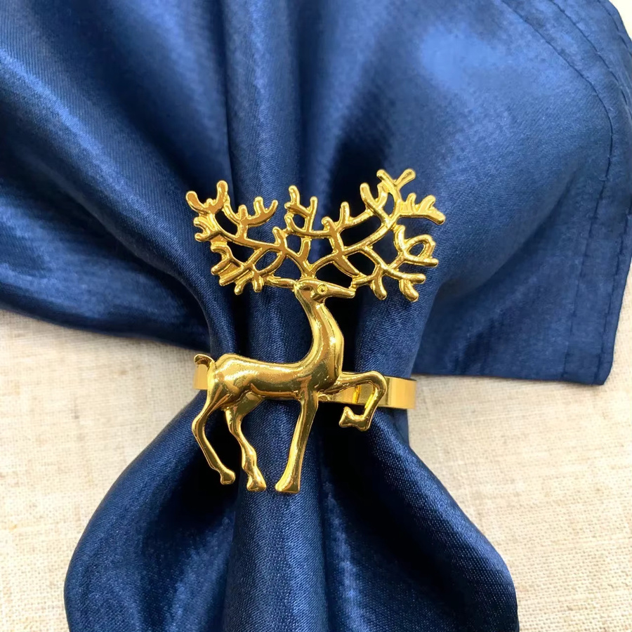 60 Stück dekorative Weihnachts-Serviettenringe in Gold und Silber mit Elch-Motiv aus Metall - Bild 3