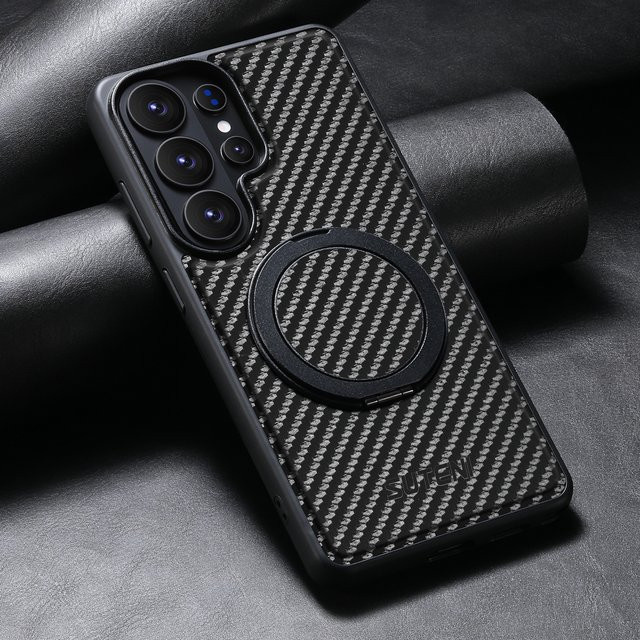 SUTENI Handyhülle aus Kunstleder mit Magnet für kabelloses Laden und 360 Grad drehbarem Ständer mit Ringschnalle für Samsung Galaxy S26 Ultra, S25, S24, S23 in Schwarz - Bild 1