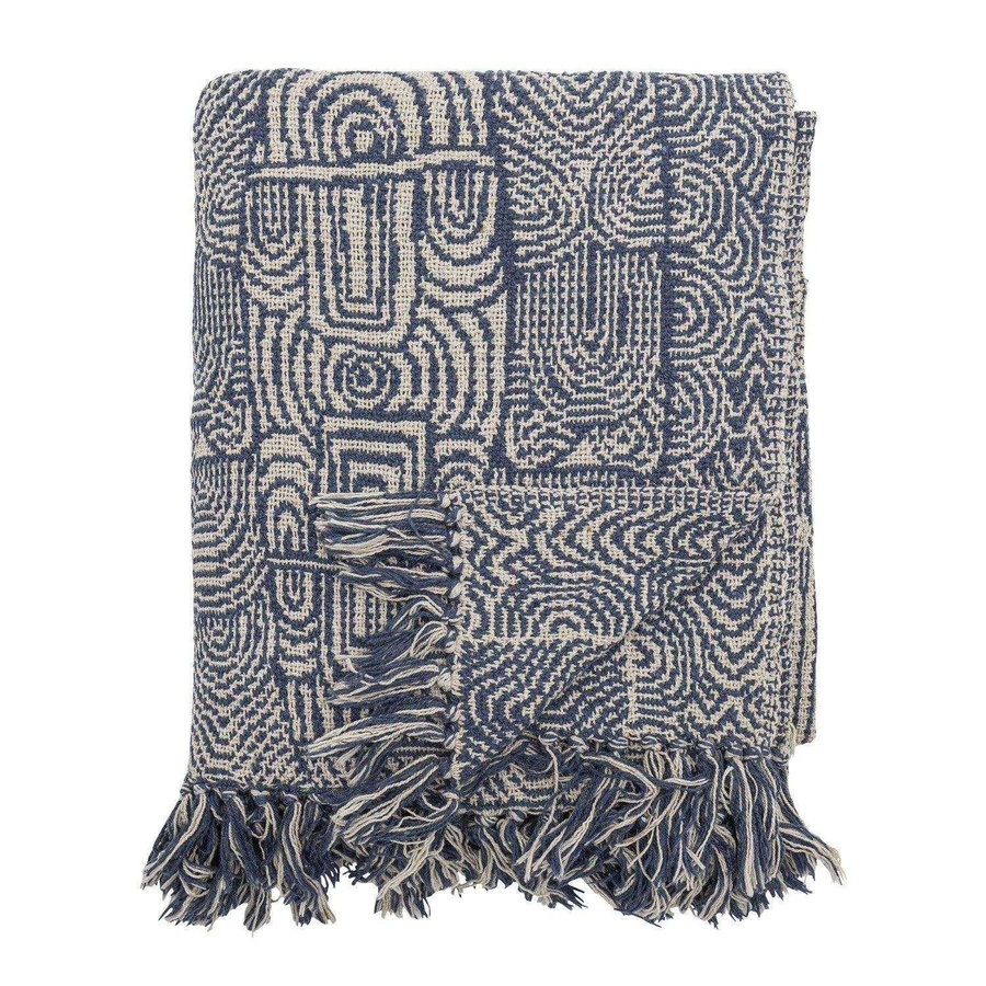 Bloomingville Plaid Bresso aus gewebter recycelter Baumwolle in Blau und Weiß, B/H: 160 x 130 cm - Bild 1