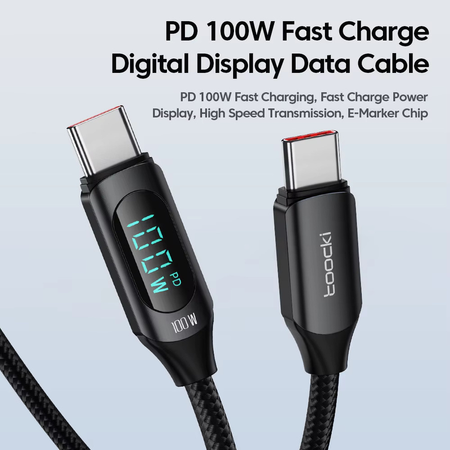 Toocki PD100W USB-C auf USB-C Schnellladekabel mit Digitalanzeige in Schwarz für iPhone 16 15, MacBook und iPad - Bild 2