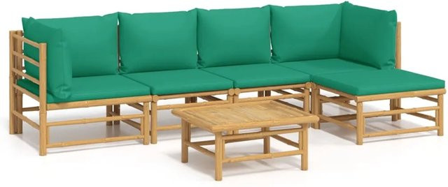 vidaXL 6-tlg Garten-Lounge-Set aus Bambus mit grünen Polstern in L-Form - Bild 1