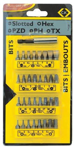 C.K Bit-Set T4520 33-teilig aus Stahl in Gelb mit Kreuzschlitz Pozidriv, Schlitz, Kreuzschlitz Phillips, Torx und Innensechskant - Bild 1