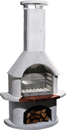 Gartengrillkamin Buschbeck Venezia in Weiß mit Holzfach und Grillrost