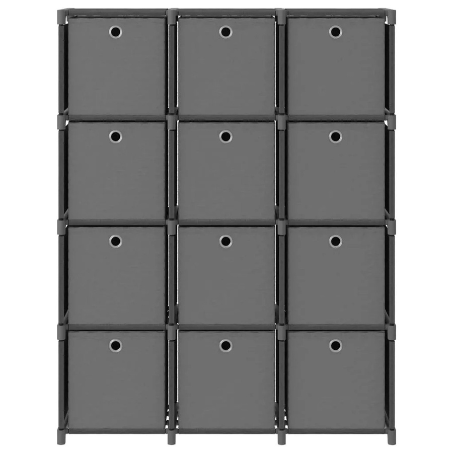 vidaXL Würfel-Regal mit 12 Boxen in Grau, modernes Standregal aus Stahl und Stoff, B/T/H: 103 x 30 x 141 cm - Bild 2