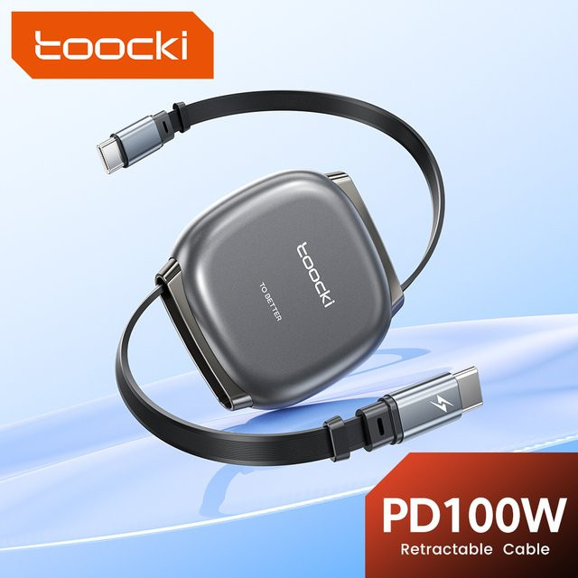 Toocki USB-C-Kabel 100 W einziehbar, Typ-C-Datenkabel für iPhone 16 15 Pro Max, Samsung S25 24 und Laptop, Grau - Bild 1