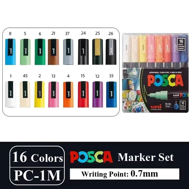 UNI POSCA Acrylmarker Set mit 16 Stück in Mehrfarben, Permanent und Wasserdicht für Graffiti und Zeichnungen - Bild 4