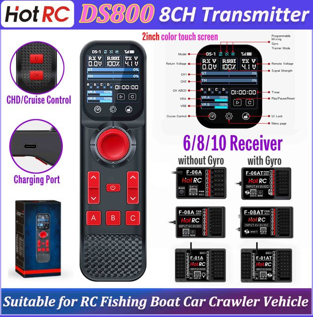 Hotrc DS800 DS 800 8-Kanal 2,4GHz Sender, Farb-Touchscreen, black - Bild 1
