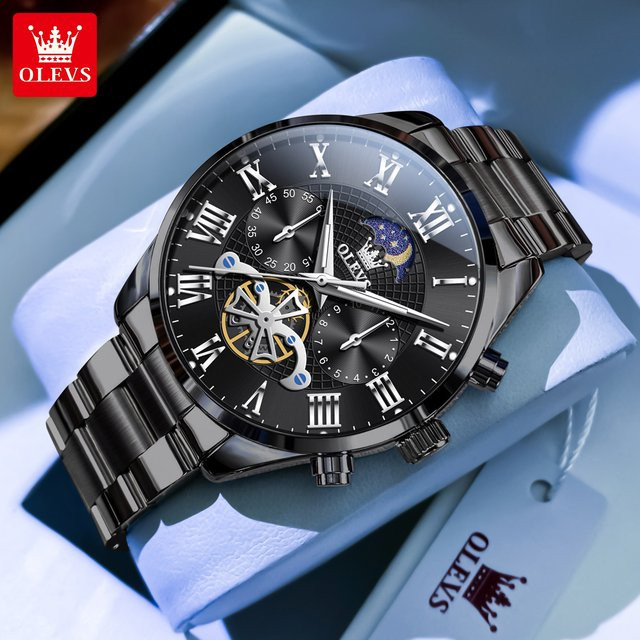 OLEVS Chronograph, Quarz, Edelstahl, Schwarz, Herren - Bild 1