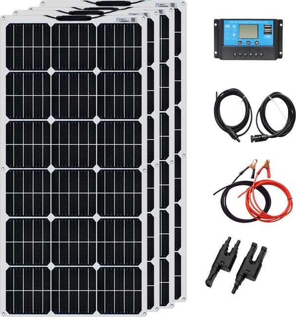 XINPUGUANG Flexibles Solarpanel 100W 12V Solarmodul mit Solarkabel in Schwarz für Wohnmobil, Boot und Auto - Bild 1