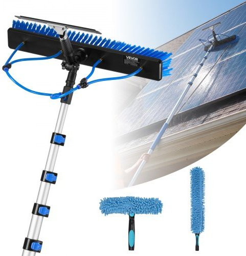 VEVOR 2-in-1 Teleskop Waschbürste Set für Solarpanels und Photovoltaik mit 2-10m Aluminium-Teleskopstange, Abzieher und Seifenspender zur Reinigung von Solaranlagen, Fenstern und Terrassendächern - Bild 1