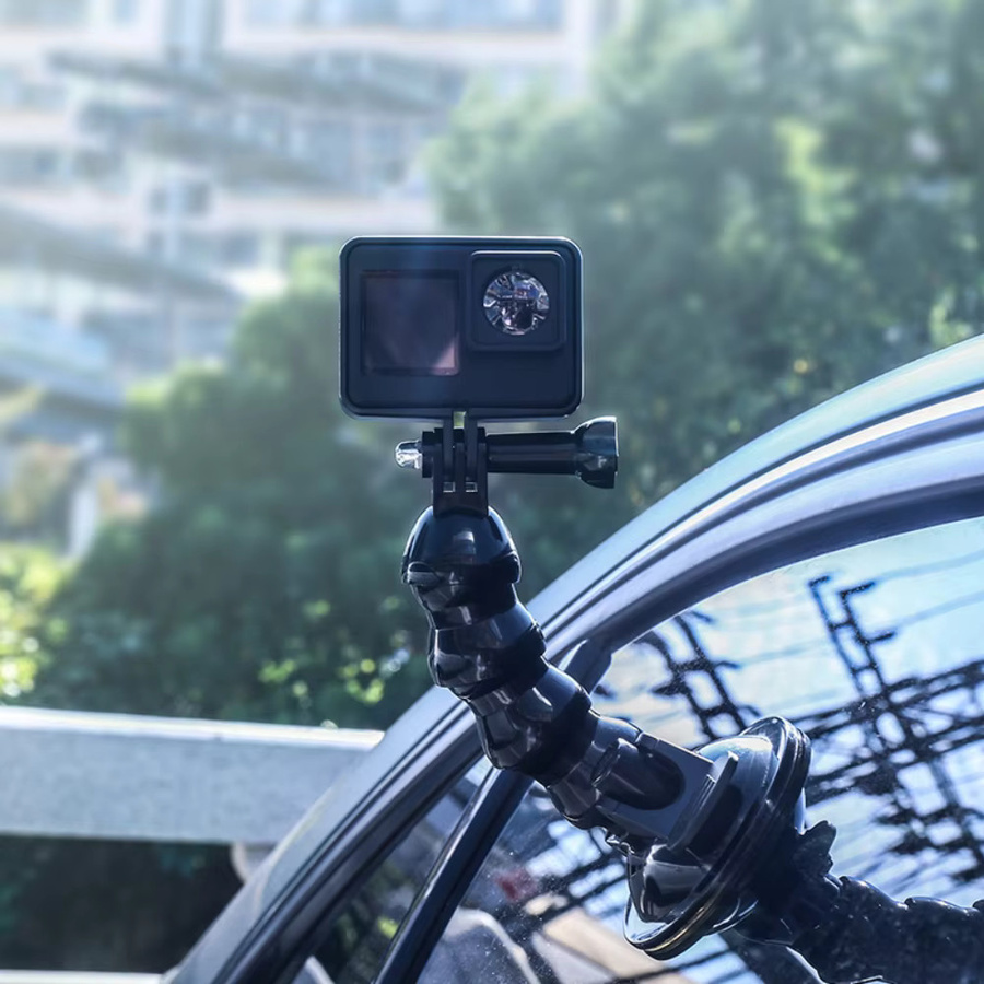 EXSKOF Flexible Schwanenhals-Saugnapfhalterung in Schwarz für GoPro, Insta360 und DJI Action-Kameras sowie Smartphones mit 360-Grad-Drehverschluss und 1/4-Zoll-Adapter - Bild 4