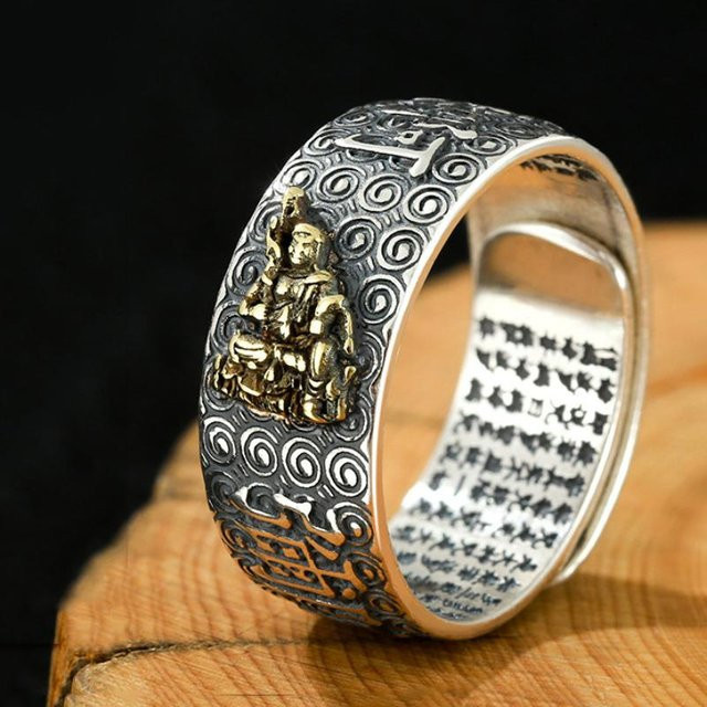 Yiran Jewelry Namo Amitabha-Ring, Kupfer, Silber, Herren - Bild 1