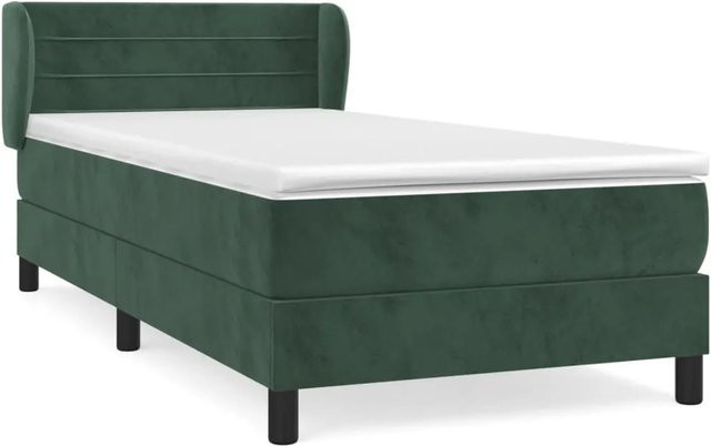 vidaXL Boxspringbett mit Matratze in Dunkelgrün aus Samt, Hybridbett mit Taschenfederkern, B/T/H: 90 x 200 x 93 cm - Bild 1