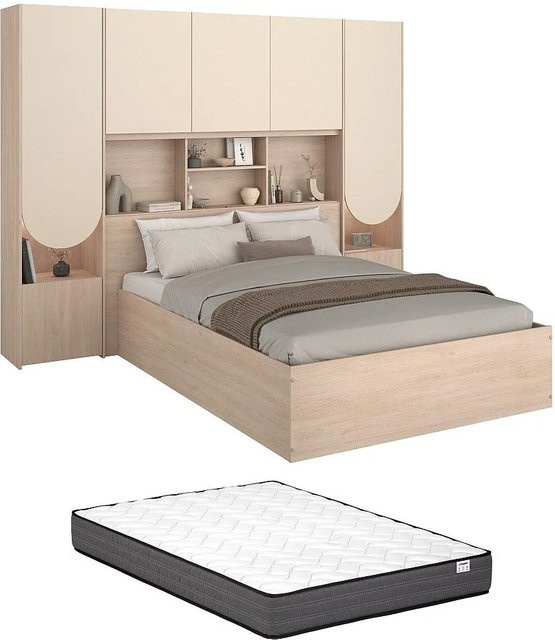 Vente-unique Bett Velona mit Bettkasten in Beige, Modernes Design, B/T/H: 265,5 x 140 x 190 cm - Bild 1