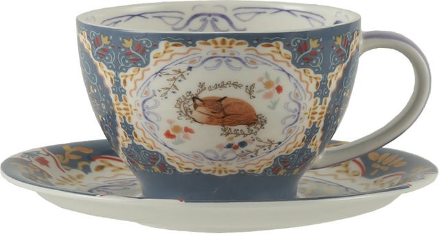 London Pottery Keramik-Tassen-Set mit Fuchs-Motiv in Multicolour, Tasse und Untertasse aus Porzellan, 300 ml - Bild 1