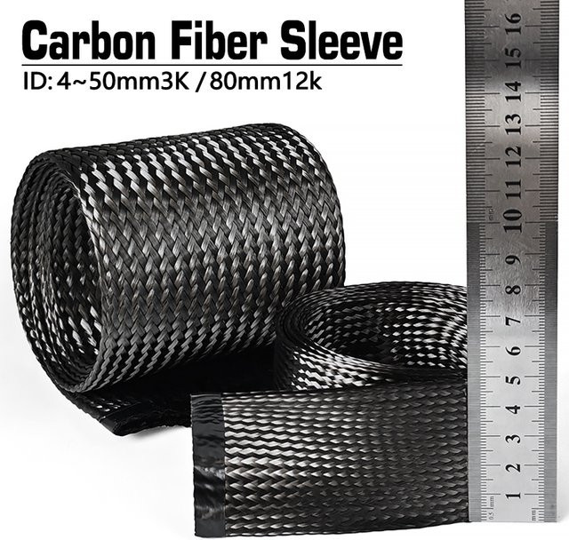 Carbonfaser Kabelgeflecht Schwarz als Hohlgeflecht zur Drahtabschirmung und als hochtemperaturbeständige Kabelhülse - Bild 1
