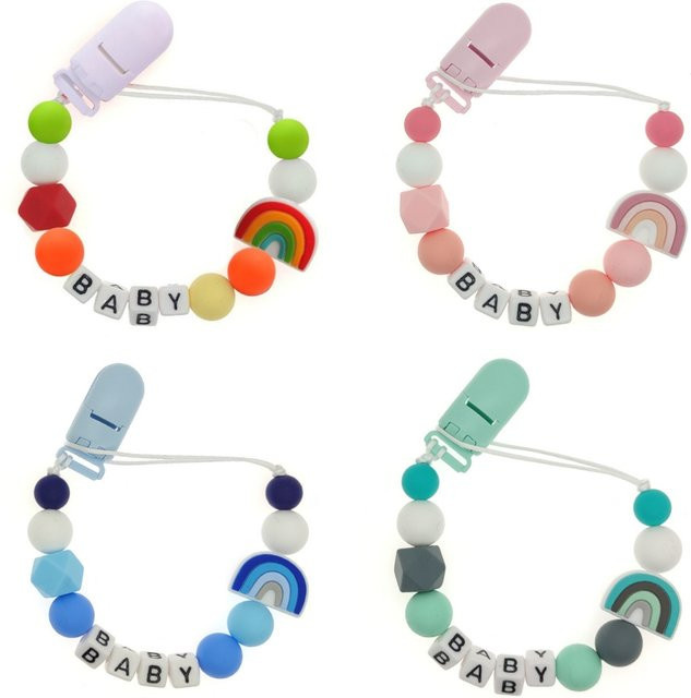Panplay Baby Schnuller Kette aus Silikon mit Regenbogen und Krone in Mehrfarbig - Bild 1